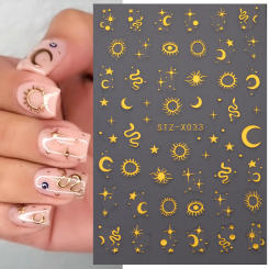 Gold Bronzing Stickers for Nails Eyes Snake Sun Stars Moon Nail Design Silver Angel Wings Love Adhesive Slider Decoration