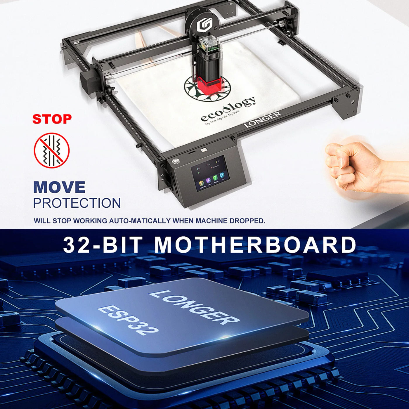 Description Picture 4 of itemLONGER Ray5 10W Laser Engraver with Engraving Area 400x400mm 3.5'' Touchscreen 32-bit Motherboard App WIFI USB TF Card DIY Laser