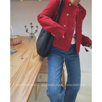 2022 Winter Women Red Trench Coats Woolen Tweed Short Jackets Blazers Raincoat Oem Korean Fashion Y2k Clothes Overcoat Parkas