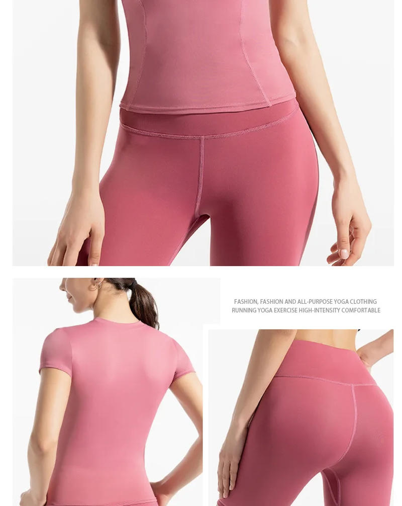 Description Picture 5 of itemRunning Sports Tight Peach Capris Women's Spring and Autumn Thin Outerwear Slim Short Sleeve T-shirt Shorts Set 2 PCS/Set