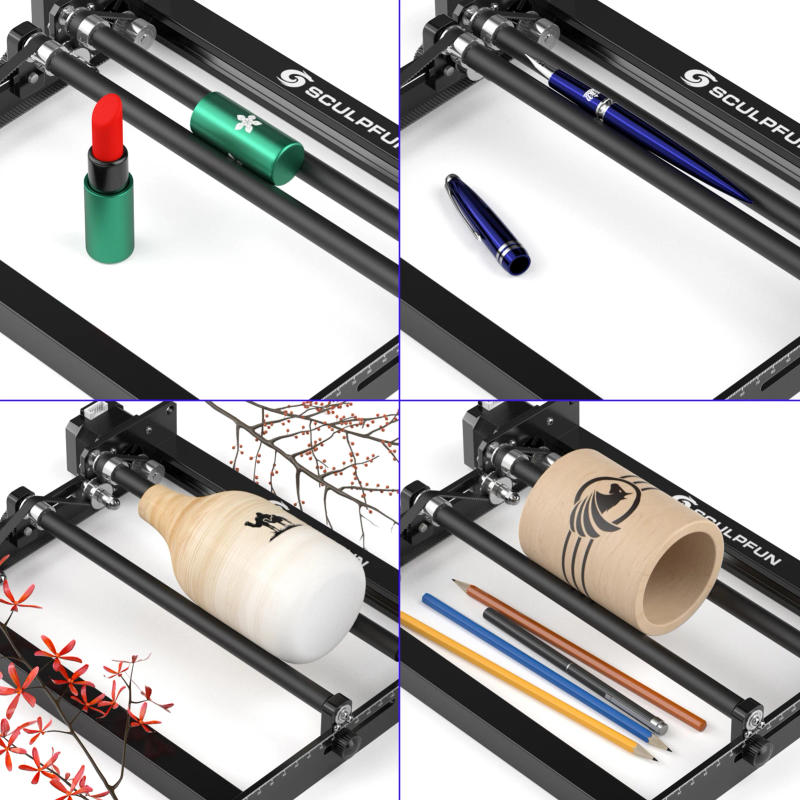 Description Picture 2 of itemSCULPFUN Laser Rotary Roller For S9/S10/S30 Laser Engraver Roller 360° Rotating for 6-150mm Engraving Diameter Cylindrical Objec