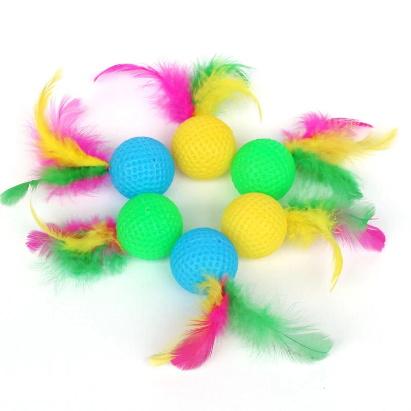 Description Picture 2 of item6PCS/Lot Plastic Playing Cats Ball Cat Kitten Golf Feather Ball Cat Toys Pet Training Interactive Game Products