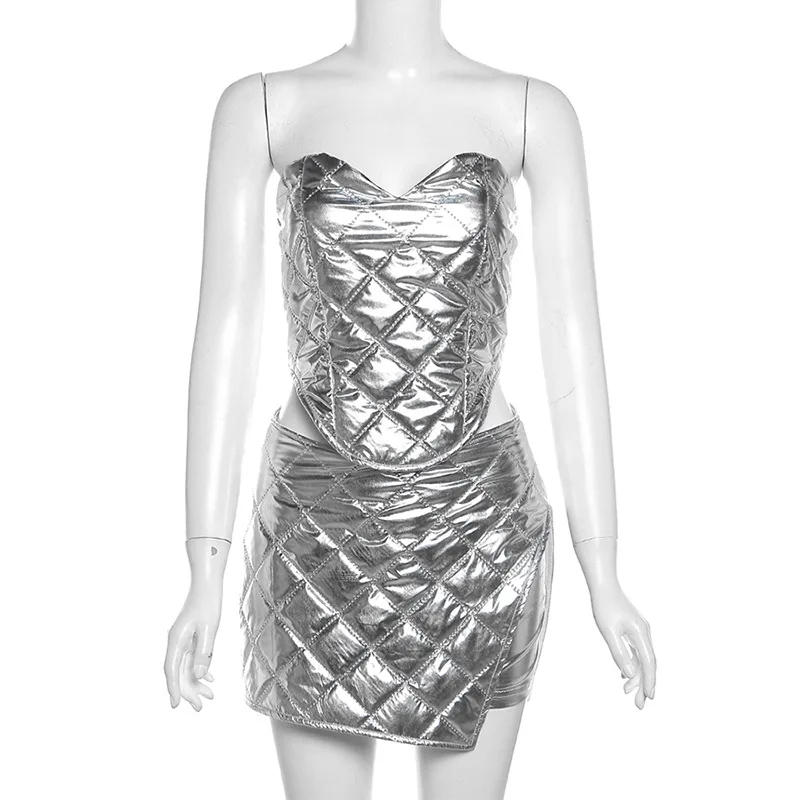 Description Picture 3 of itemWaterarea Fashion Gilding Women's Set Strapless Crop Top and Skirts Shorts 2023 Street Vintage Two 2 Piece Sets Outfit Tracksuit