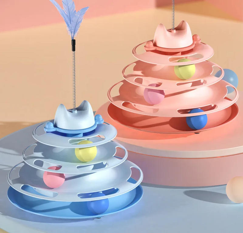 Description Picture 3 of item4 Story Tower Shaped Track Toys for Cats Interactive Turntable Roller Pet Puzzle Circle Inelligence Training Supplies for Kitten