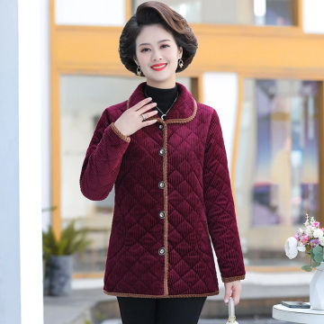 Middle-aged Winter Coat Prints Women Cotton Jacket Plus velvet Warm Grandmother Outerwear Plus size Loose Hooded Tops