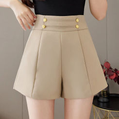 Spring summer shorts women 2023 fashion korean double breasted office lady shorts high waist loose wide leg women shorts mujer