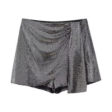 ZEVITY Women Fashion Silver Sequined Color Pleats Slim Mini Skirt Shorts Lady Side Zipper Shorts Chic Pantalone Cortos QUN5678