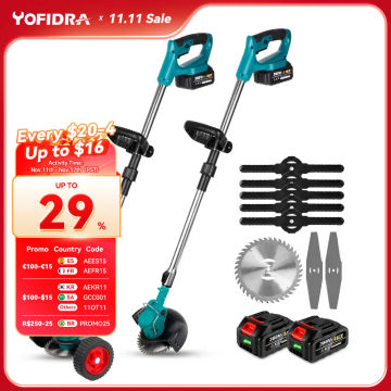 Yofidra Electric Lawn Mower Handheld For Makita 18V Battery Cordless Garden Grass Trimmer Length Adjustable with 2 Battery