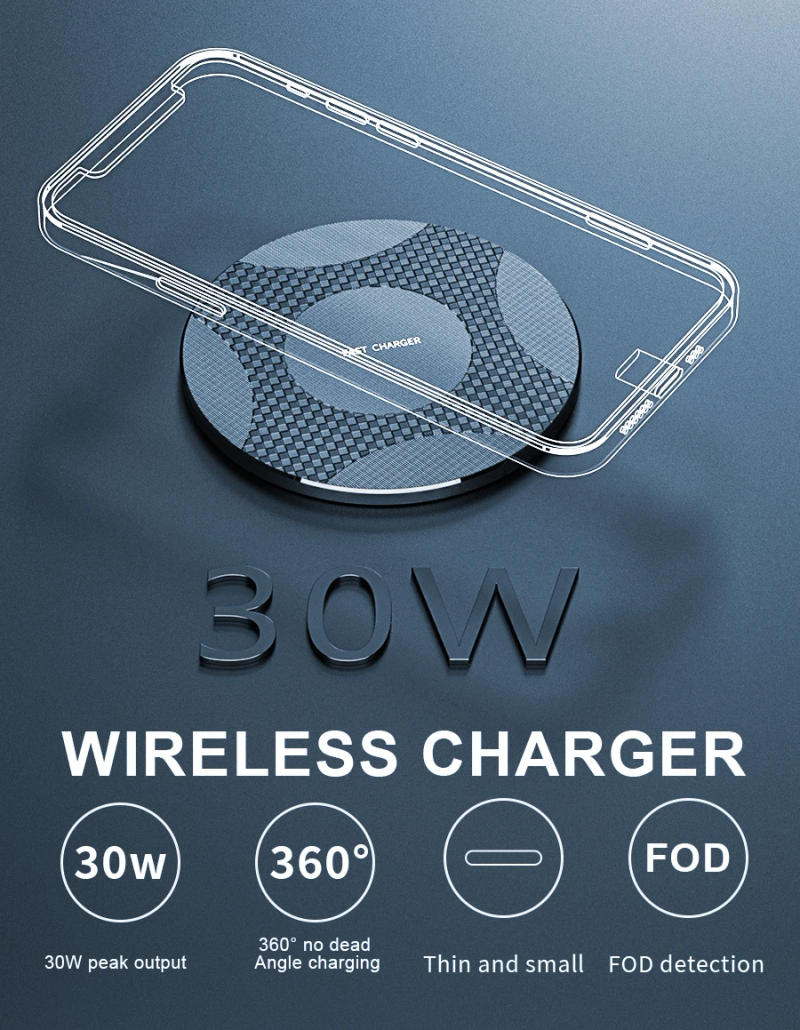 Description Picture 3 of item30W  Wireless Charger Pad for iphone 13 12 11 xs max x xr 8 Fast Mobile Phone Charging for Ulefone doogee Samsung note 9 8 s10