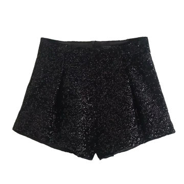 XNWMNZ Women Fashion Sequins Velvet Shorts Woman High Waist Pleated Back Zipper Party Female Chic Shorts