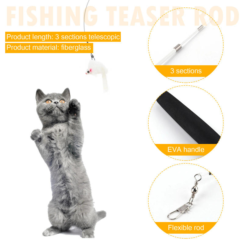 Description Picture 5 of itemCat Teaser Wands Interactive Retractable Fishing Pole Wand Cat Catcher Teaser Stick Rod Toy for Kitten Training Exercising