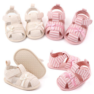 Stripe Bowknot Summer Soft Sole Sandals Baby Girls Toddler Prewalker Flat Shoes