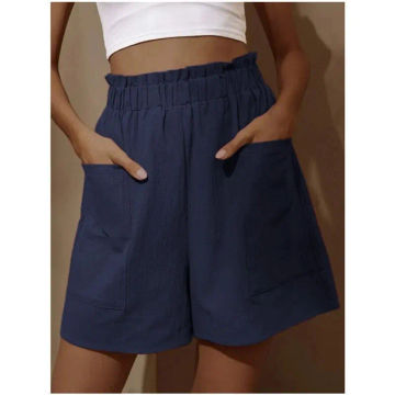 European and American women's cotton and linen flower bud high waist shorts fashionable large wide leg casual shorts