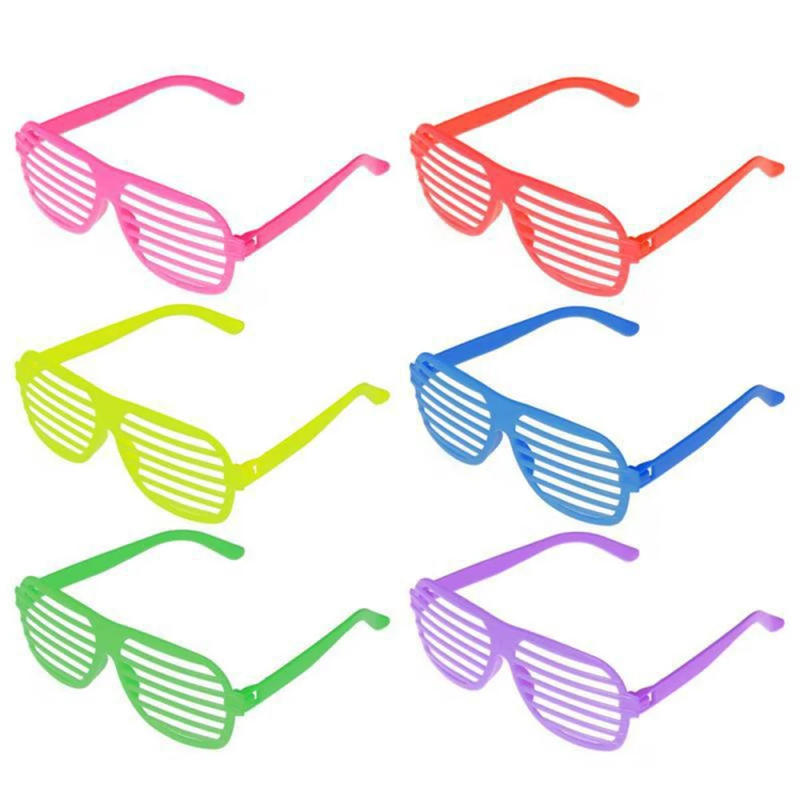 Description Picture 4 of item6Pcs Neon Color Shutter Style Glasses 80's Party Slotted Sunglasses for Kids Adults 80s Retro Rock Pop Star Disco Dress-Up Party