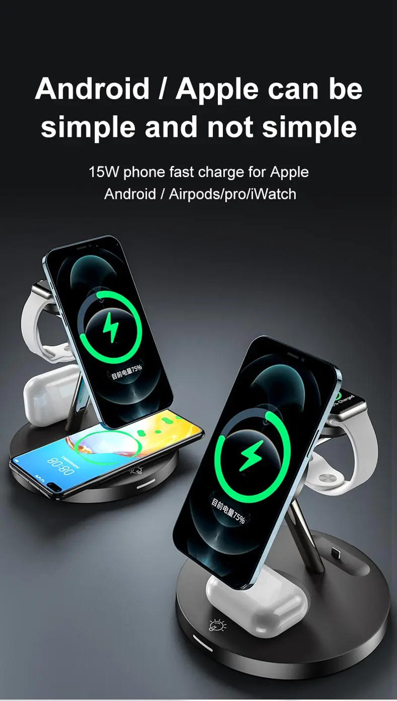 Description Picture 3 of item4 in 1 Wireless Charger Stand for iPhone 14 Pro Max 13 12 Magnetic Fast Charging Dock Station for Apple Watch S8 Airpods 2 3