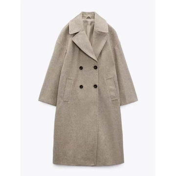 Women's autumn and winter coat new double breasted long Korean version loose fitting suit lapel double breasted woolen coat jack