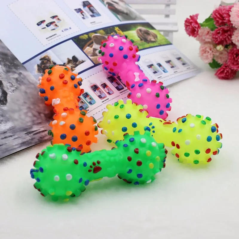 Description Picture 2 of item1pcs Pet Dog Cat Puppy Sound Polka Dot Squeaky Toy Rubber Dumbbell Chewing Funny Toy
