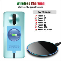 Qi Wireless Charger & Receiver for Xiaomi Redmi 12 10C 9T 8A 8 9 10 Prime Wireless Charging Adapter USB Type-C Connector