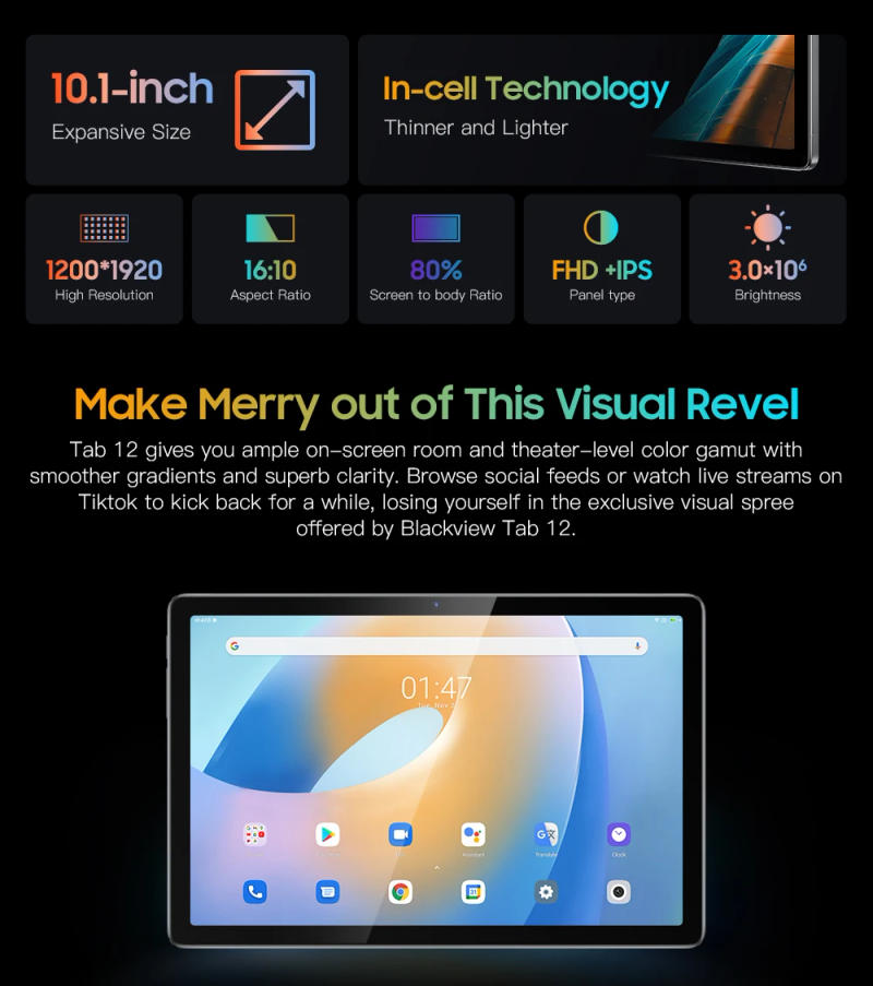 Description Picture 4 of itemBlackview Tab 12 Business Tablet,Android 11 4GB+64GB,6580mAh 10.1Inch Unisoc SC9863A 8-core PC 4G LTE 13MP Professional