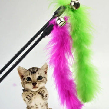 1PC Random Color Turkey Feathers Tease Cat Stick Premium Pet Interactive Toy Colorful Tease Cat Funny Stick Pet Kitten Supplies