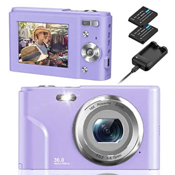 Digital Camera Full HD 1080P 36MP 2.4 Inch LCD Vlogging Camera for Kids, 16X Zoom Compact Pocket Camera Point and Shoot Camera