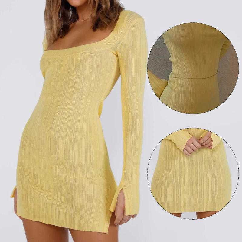 Description Picture 2 of itemWomen Solid Dress Long-sleeved Dress Commuting Wind Female Clothing Long Sleeve Slightly Elastic Slim A-line Dress
