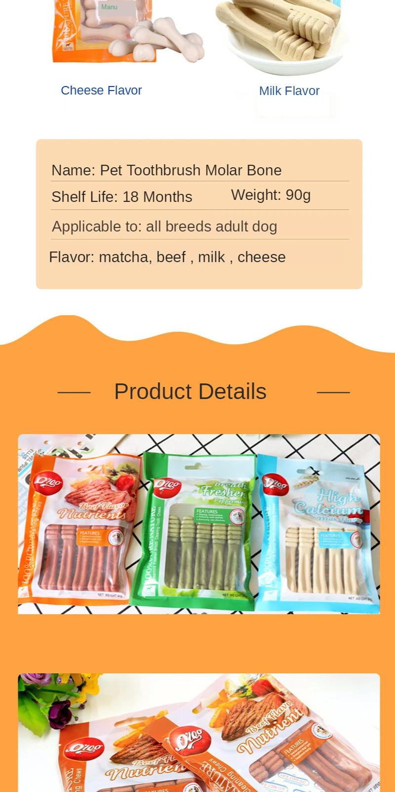 Description Picture 4 of itemPet Dog Chew Toy Molar Rod 4 Kinds Taste Snack Beef Stick Health Foods For Small Large Dogs Delicious Chew Food Cleaning Tooth