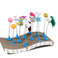 Plush Cat Toy Cartoon Cat Spring Toy Cat Stick Feather Rod Catcher Teaser Multicolored Interactive Toy Insert Scratch Board