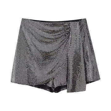 High street Silver Crossover sequined shorts Women 2024 New arrival High-waist mini skirt Club party Bottom Summer INKEO 3B028