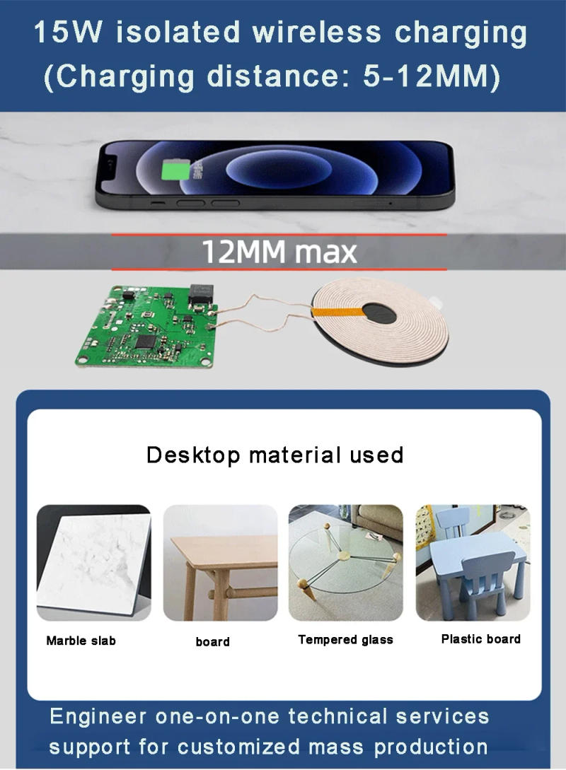 Description Picture 3 of itemTX530 15W/20W 12V Wireless Fast Charging Mobile Phone Charger Module PCBA Circuit Board with Large Coil 3-12MM Long Distance