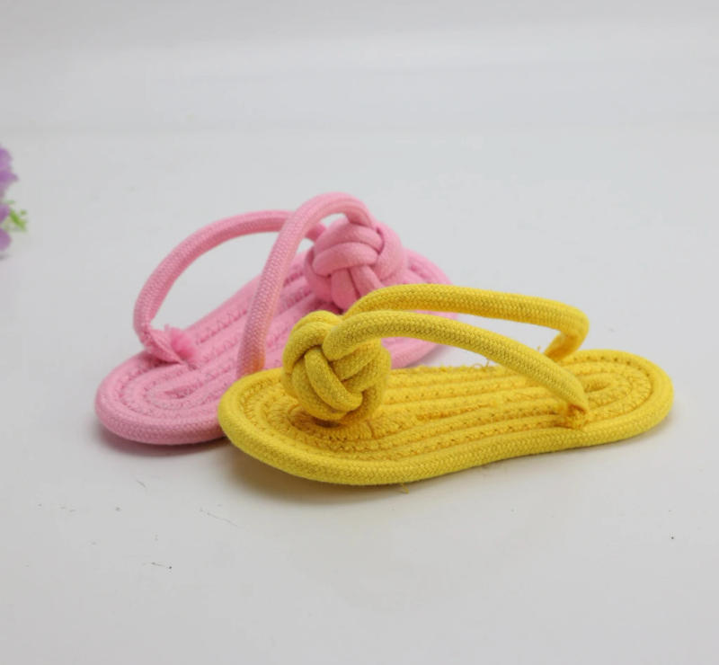 Description Picture 6 of itemCandy-colored Striped Cotton Rope Slippers Pet Toys Dog Chewing Molar Rope Knot Toy Dog Toys Pet Products Dog Accessories