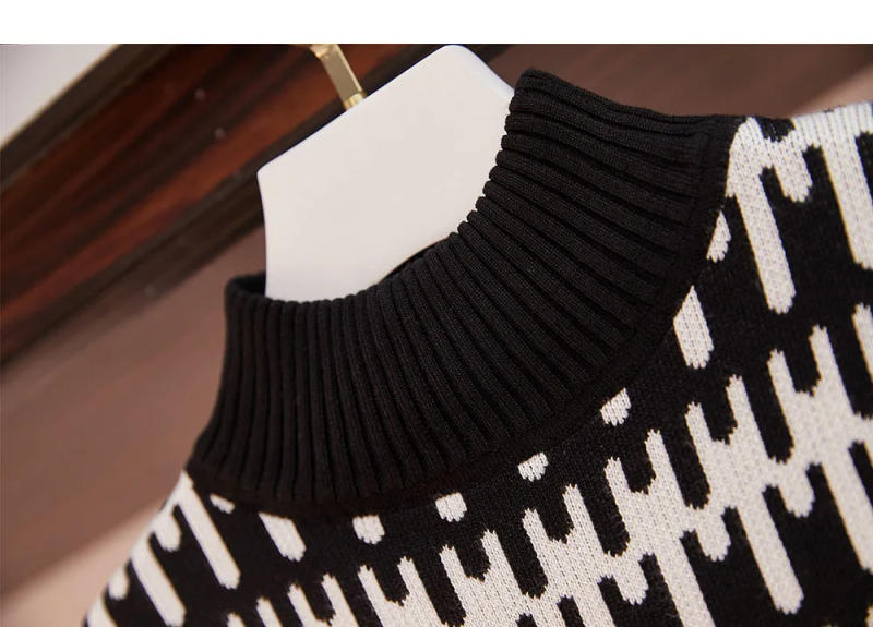 Description Picture 4 of itemTracksuit Women Pattern Jacquard Knitting Suits 2020 Spring Fall New Half Turtleneck Long Sleeve Sweater and Shorts 2 piece Sets