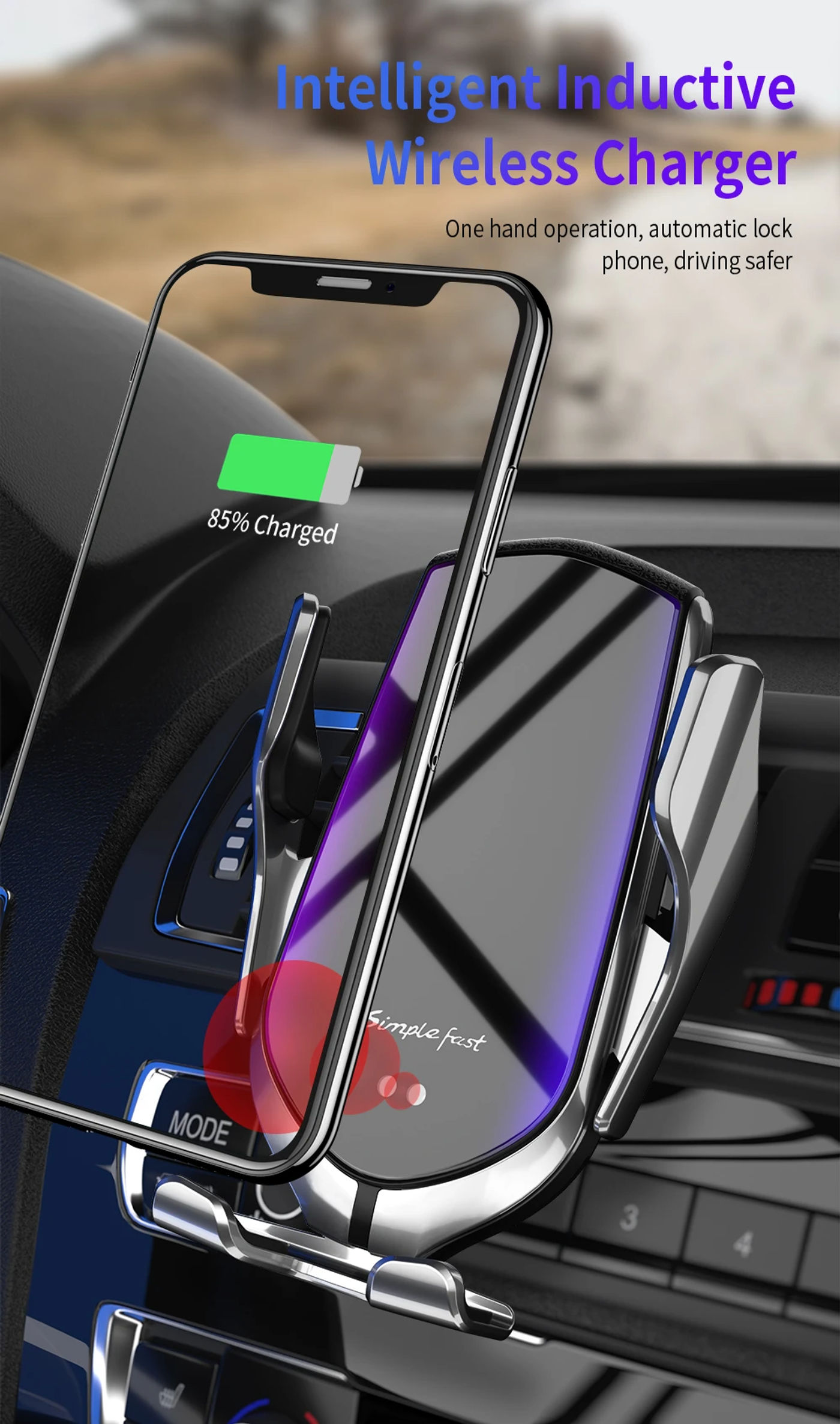 Description Picture 2 of itemAutomatic Clamping Wireless Car Charger Mount Infrared Sensor Fast Charging Holder For iPhone 8 X XR 11 12 13 14 Samsung S22 S21