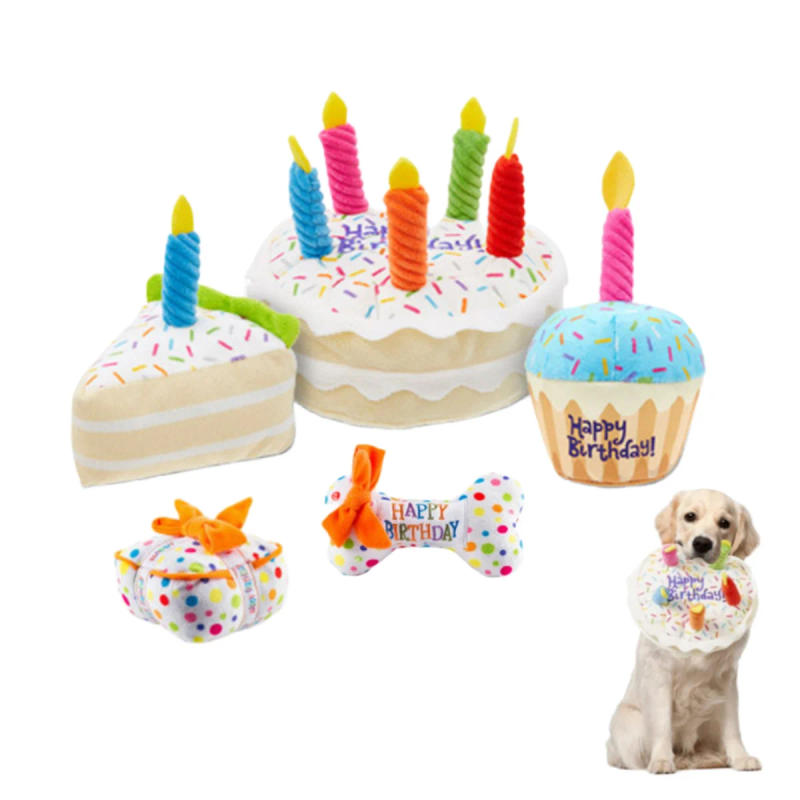 Description Picture 2 of itemDog Birthday Cake Toy Soft Plush Squeaky with Colourful Candles Durable Funny Stuffed Chew for Large Breeds Birthday Gift scarf