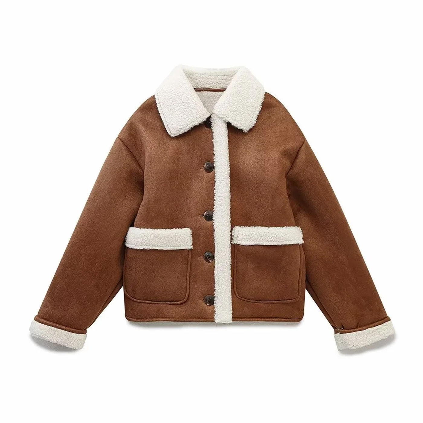 Description Picture 3 of item2023 Winter New Women's Casual Versatile Patch Bag Decorated with Lamb Fleece Lining Double sided Jacket Coat