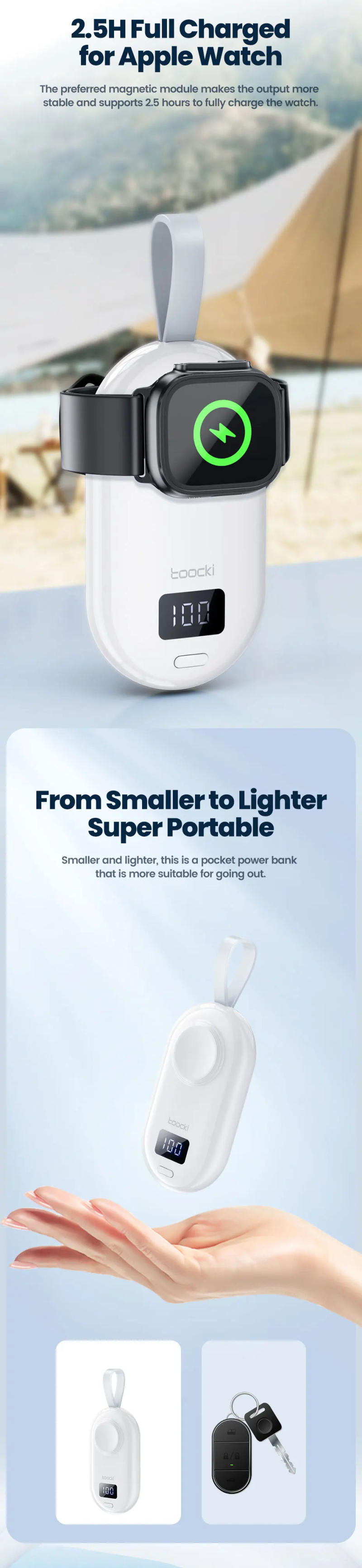 Description Picture 4 of itemToocki Mini Portable Magnetic Wireless Charger 2500mAh Fast Charging Power Bank For Apple Watch USB C Charging Dock