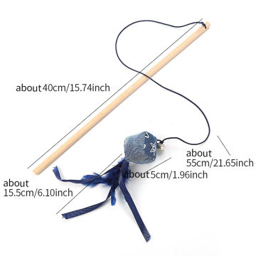 Cat toy Blue canvas wooden pole cat-teasing stick with bell sound interactive play pet supplies