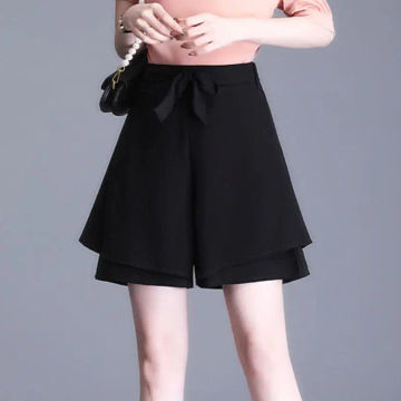 2023 Summer Chiffon Shorts for Women Double Layer High Waist Wide Leg  Casual Loose Skirt  Korean Ladies Black E106