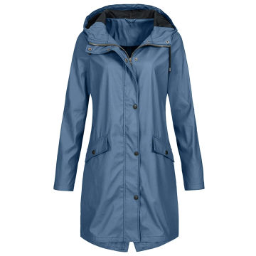 Fashion Women Solid Trench Outdoor Windbreaker Long Sleeve Long Hooded Raincoat Windproof Long Jacket Rain Coat Outwear Casaco