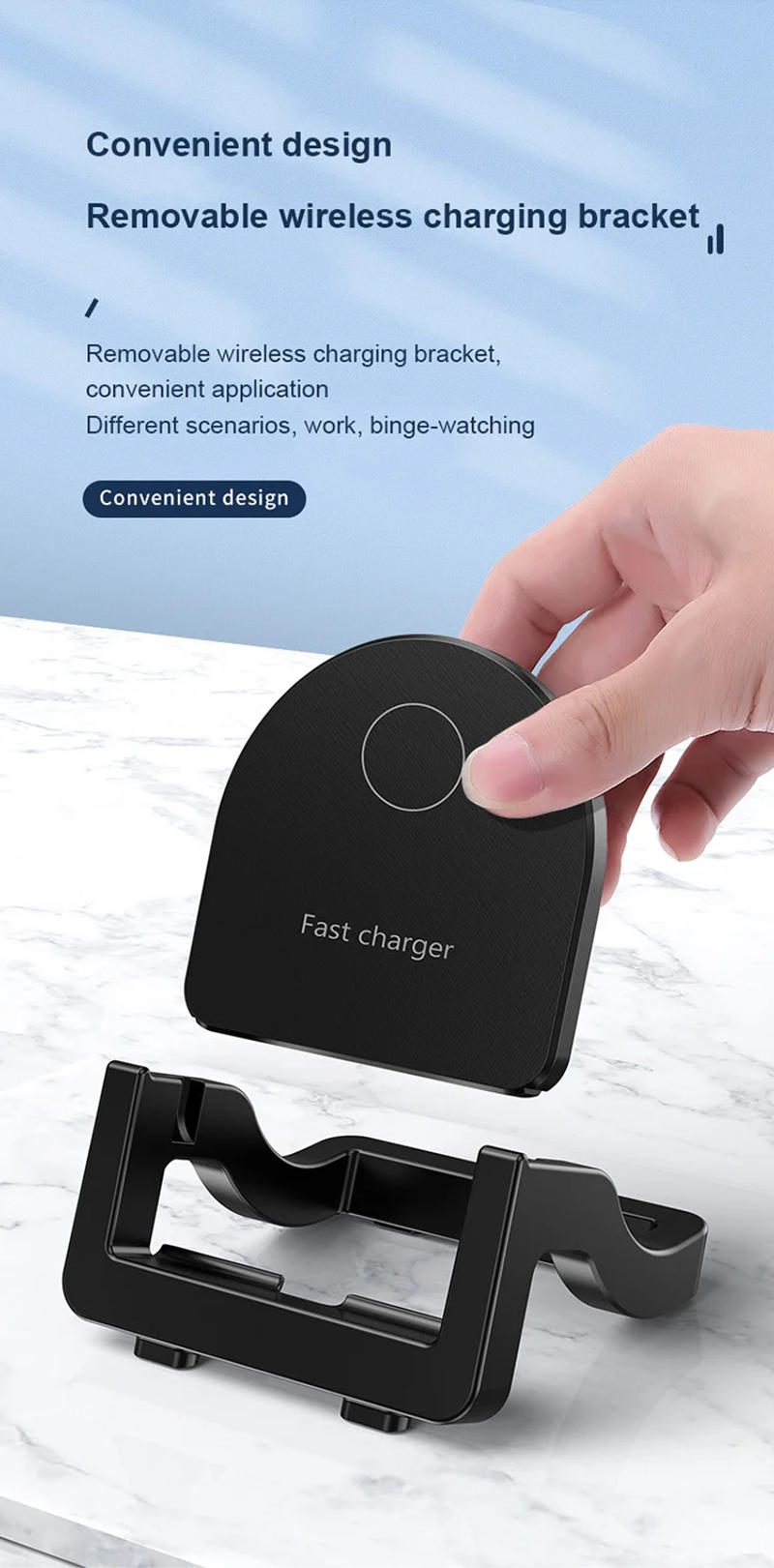 Description Picture 4 of item15W Charging bracket 2-in-1 wireless charger for iPhone Samsung Huawei Fast Charging Supports Horizontal Vertical Charging