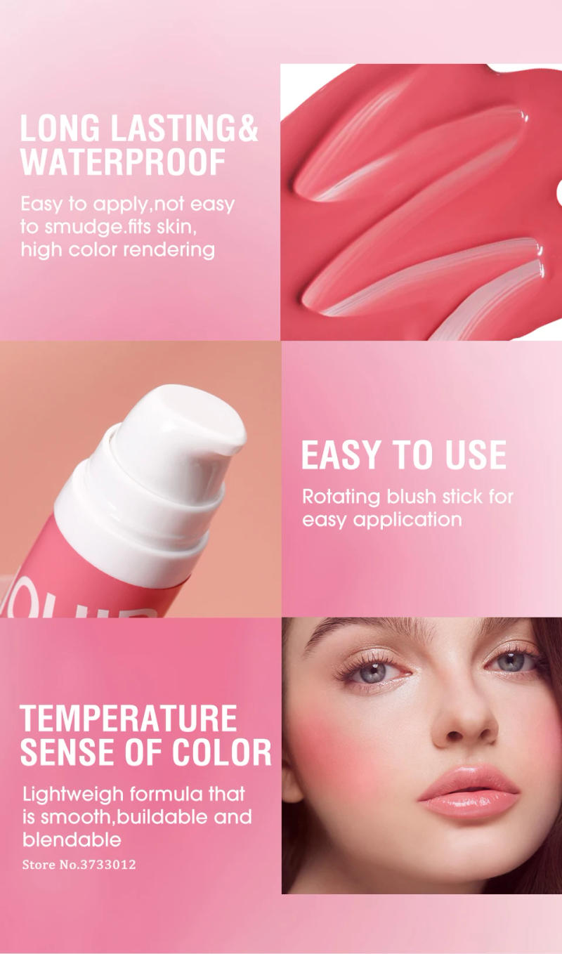 Description Picture 6 of itemPress Facial Blush Cream Natural Cheek Rouge 8 Colors Waterproof Silky Smooth Cheek Tint Liquid Face Nourishing Blusher Cosmetic
