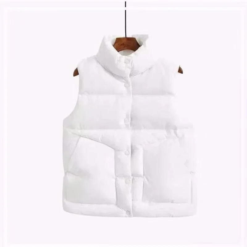 Description Picture 5 of item2023 Autumn Stand Collar Elegant Down Coats Warm Outerwear Casual Belt Sleeveless New Winter Women Fashion White Vests Jackets