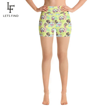 LETSFIND Summer Hig Quaility Women's Shorts Pants Fashion New Cartoon Camping Car Print High Waist Soft Fitness Leggings