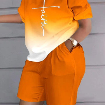 Summer 2 Piece Set Casual Women Two Piece Outfit Letter Printed O Neck Short Sleeve T Shirt Top Shorts Pant Suit Women Tracksuit
