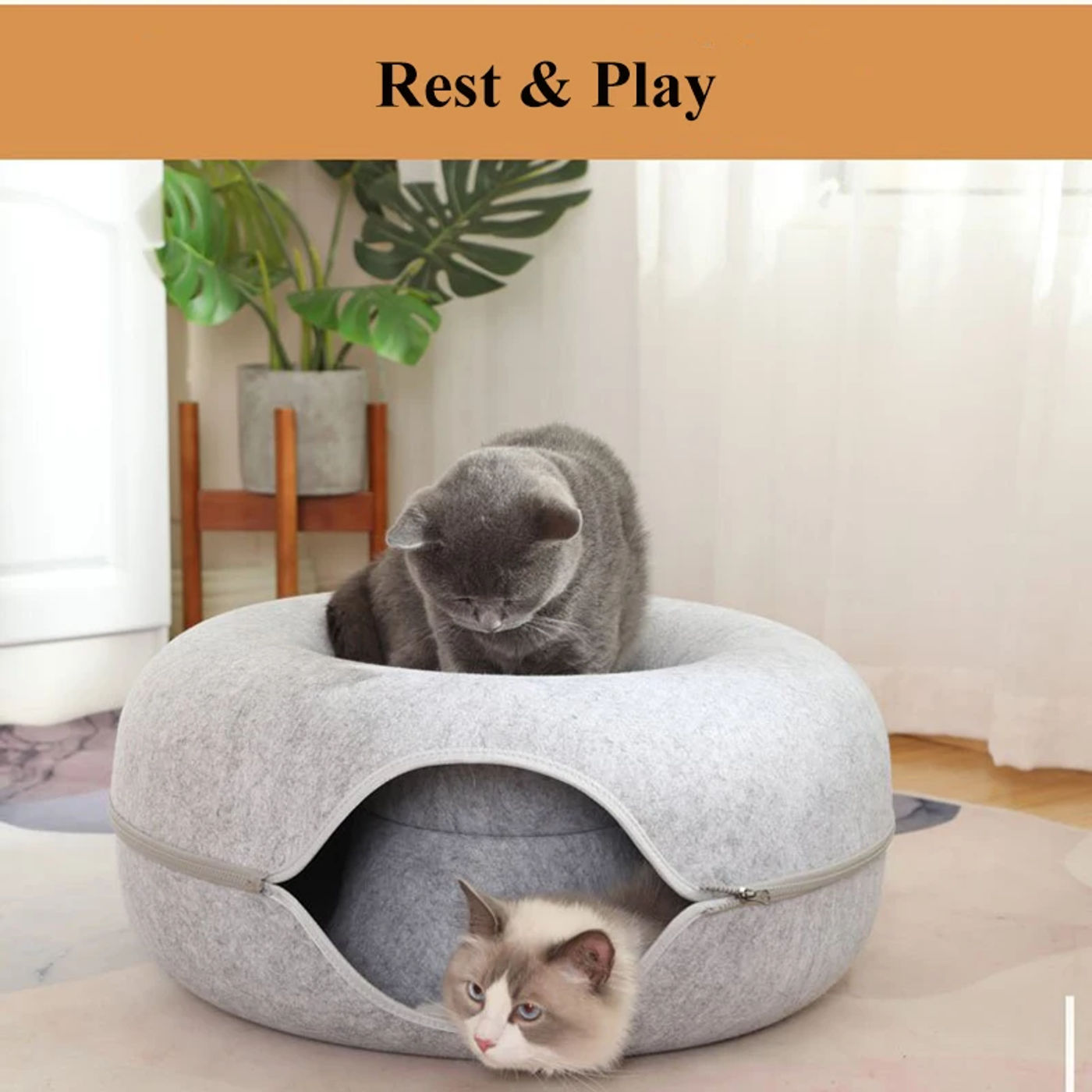 Description Picture 4 of itemFelt Cat Tunnel Bed, Kitten Tunnel, Cat Hideout, Donut Cat Bed, Universal for All Seasons Cat Condo and Cat Cave for Small Pets