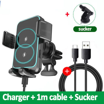 Dual Coil Wireless Car Charger Phone Holder Stand Mount RGB Car Fast Charging Station for iPhone 14 13 Samsung Galaxy Z Flip 4 3