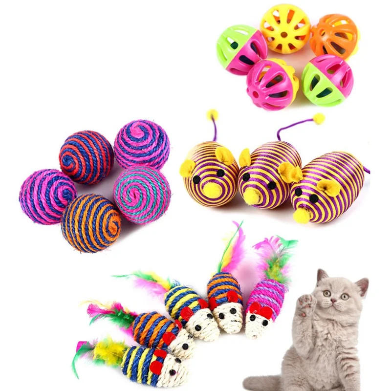Description Picture 2 of item1pc Mini Mouse Pet Cat Kitten Interactive Toys Funny Mice Playing Cat Toys for Cats Kitten with Colorful Feather Plush Ball Toy