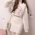 Spring Women Set Sweet Two piece set Japan style Cute Cartoon Embroidery Loose knitted tops and pud mini pink skirt female set