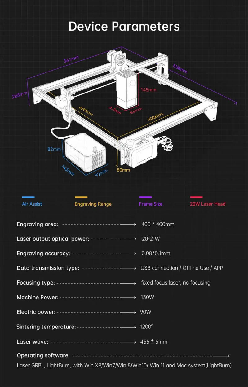 Description Picture 2 of itemATOMSTACK X20 PRO 130W Laser Engraving Machine 20W Output Power Wood Laser Cutting Machine Metal Engraving CNC Router