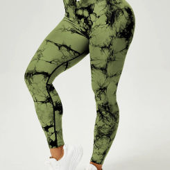 Seamless Tie Dye Gym Pants High Waist Tummy Control Push Up Yoga Tights Elastic Sports Leggings For Women Spandex
